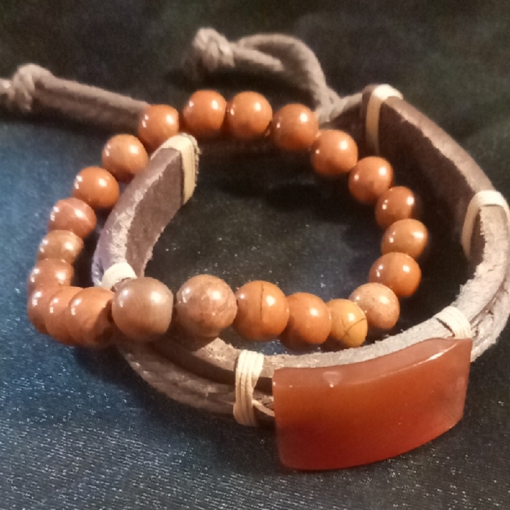 Men's carnelian & fire agate stone bracelets genuine leather slide bracelet